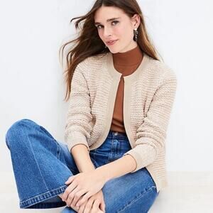 LOFT Textured Tweed Open Sweater Jacket‎ Camel Multi Size L